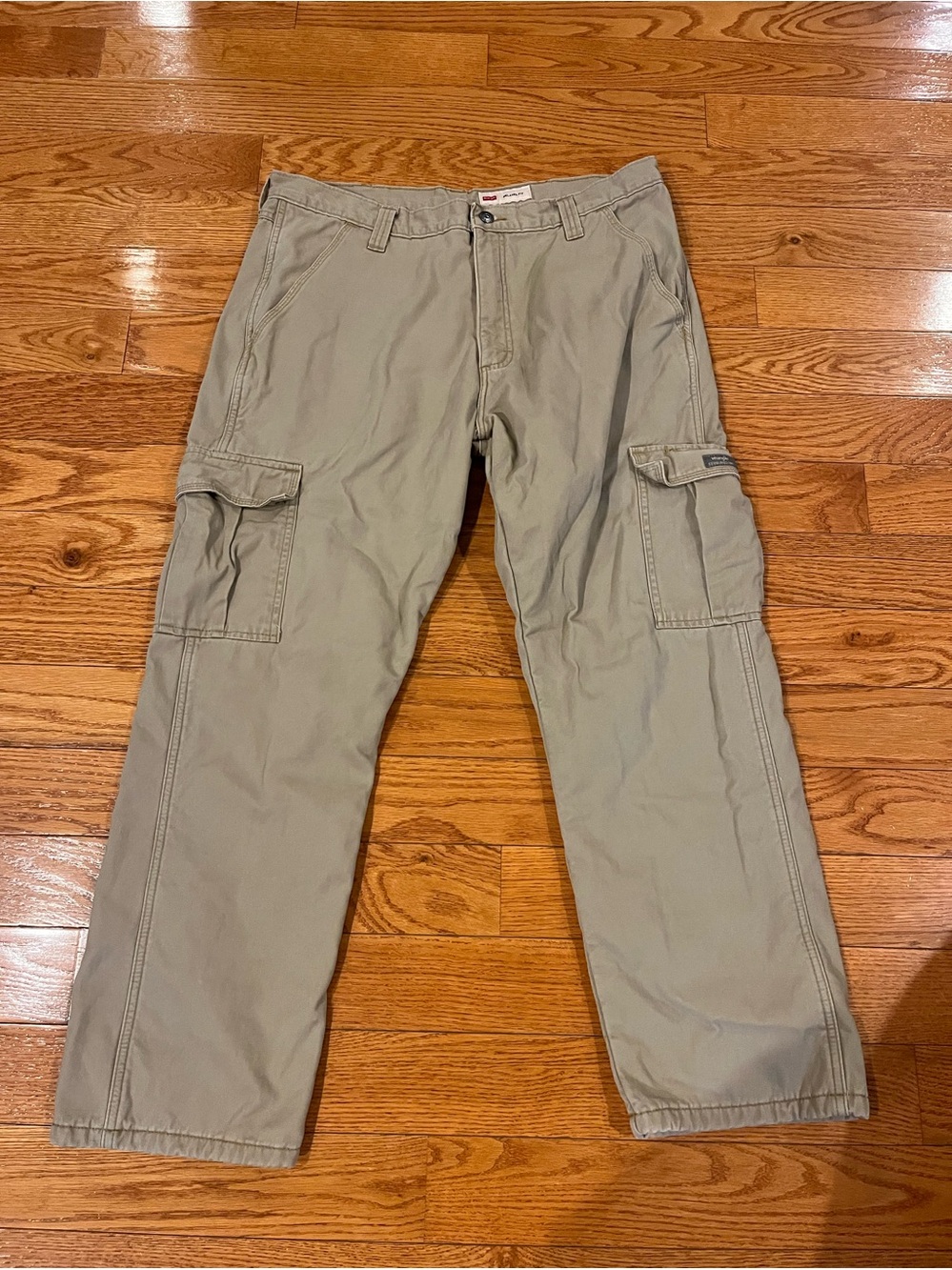 Wrangler Fleece Lined Cargo Pants 36x30 Khaki Relaxed Fit